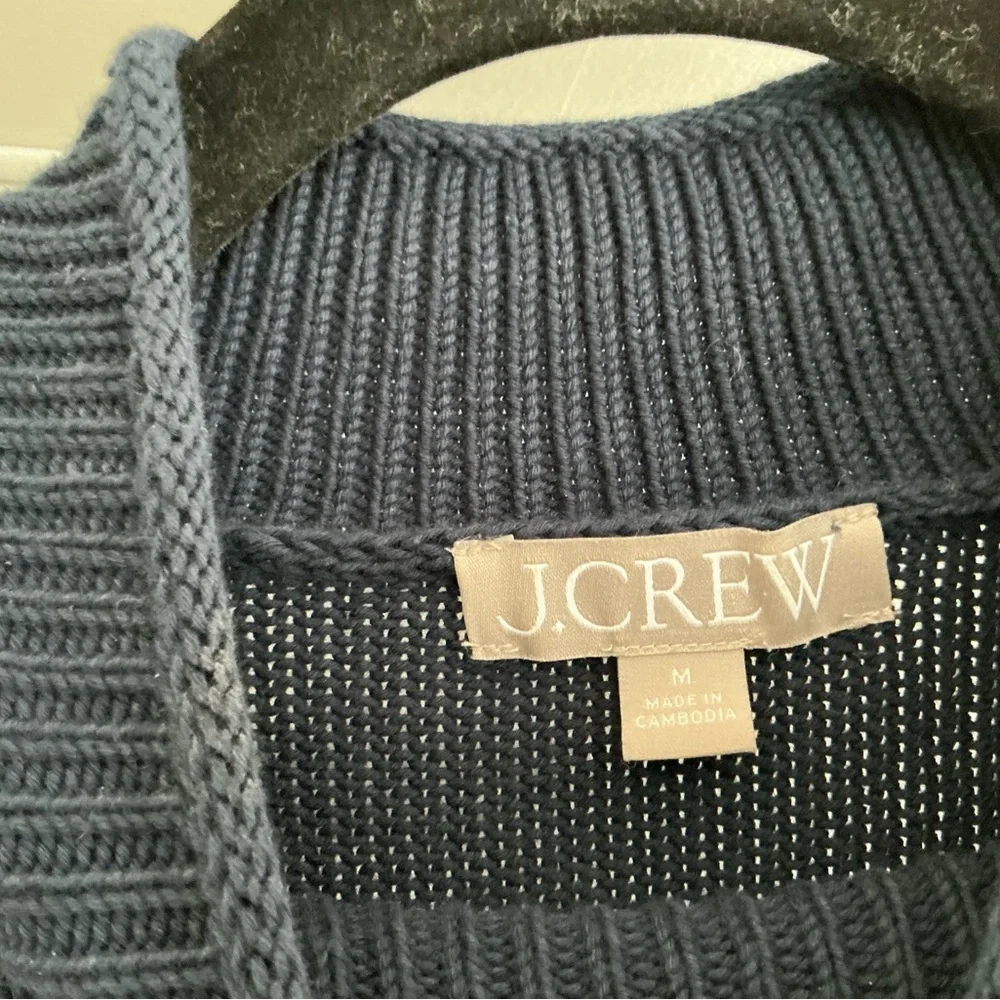 J. Crew women size M New Heritage‎ Rollneck sweater navy stripe 100% cotton